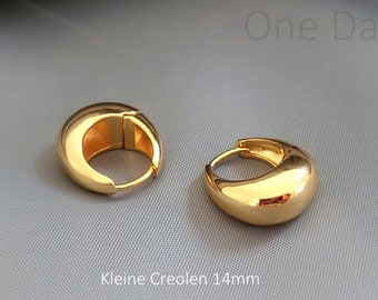 Kleine Creolen/ Huggies, abrieb- ud kratzfeste IP- Vergoldung, Mini Creolen, Gold, Chunky, 14mm, Hoop, 1 Paar