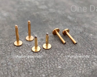 Labret, 6mm, 8mm, Innengewinde, Außengewinde, Ersatzlabret, Labret einzeln, Stabdicke: 1.2mm, medizinischer Edelstahl, flat back