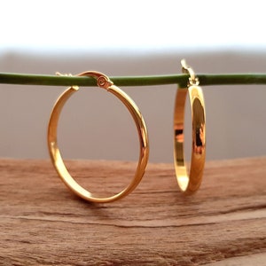 15, 20, 30, or 40 mm hoop earrings * abrasion-resistant IP gold plating, hypoallergenic, gold earrings, suitable for allergy sufferers, waterproof, 1 pair