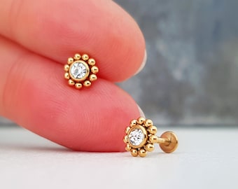 Piercing Sun* Dorado: Hélice, Trago, Nariz, Mini Perno, Lóbulo, Labio, Nariz, 16 G, 1 Pieza