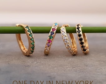 Mini pendientes de aro en oro en muchos colores: circonita, aro, piercing, hélix, tragus, 8 mm, 10 mm, aro, caracola, cartílago, aro hélix, 1 pieza