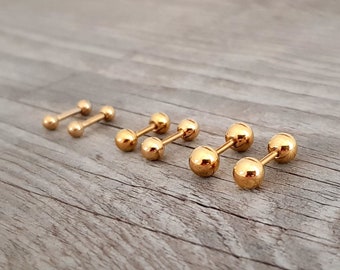 Small Gold or Silver Ball Stud Earrings, Piercing, Helix, Tragus, Conch, Cartilage, Barbell, Hypoallergenic, 1 piece