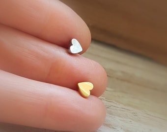 Mini Heart, Gold, Mini Stud Earrings, 4mm, 6mm, Piercing, Tragus, Helix, Hypoallergenic, Cartilage, Earrings, Piercing, Conch, Cartilage, 1 piece