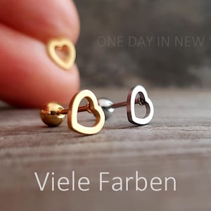 Herz, Gold, Silber, Rosegold, Schwarz, Mini Ohrstecker, Piercing, Tragus, Helix, Conch, Cartilage, Hypoallergen, Herzpiercing