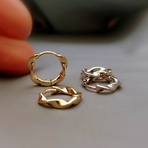 Mini Creole, Helix, Tragus, Piercing, Gold, Silver, 14 mm, Hoop, Conch, Cartilage, 1 piece image 2