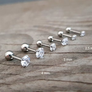 Edelstahlpiercing, Silber, 2mm 2,5mm, 3mm, mini Ohrstecker, Helix, Tragus, Ohrringe, Piercing, Conch, Cartilage, 18G, 1 Stück,