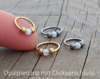 Piercing de ópalo con clicker en oro o plata: 8 mm o 10 mm, 20 g, aro, caracola, aros para labio, cartílago, hélix, trago* 1 pieza