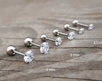 Mini zircon, silver, 2 mm 2.5 mm, 3 mm, mini stud earrings, helix, tragus, earrings, piercing, conch, cartilage, children's stud earrings, 18G, 1 piece,