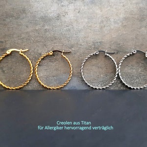 Titancreolen gedreht, 23mm, 50mm, Hypoallergen, für Allergiker hervorragend geeignet, Ohrringe, Gold, Silber, 1 Paar, Hoop Bild 3