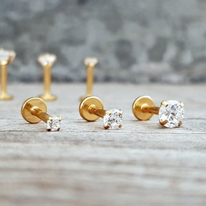 Gold, Piercing, Helix, Tragus, Piercings, Medusa, Cartilage, 2 mm, 3 mm, 4 mm, Cartilage, Conch, Lip Piercing, Piercing gold ear, 16 G, 1 piece