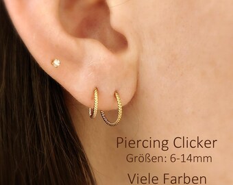 Piercing con aro de clic retorcido: en oro y plata, negro, oro rosa, arcoíris, hélix, tragus, 8 mm, 10 mm, 12 mm, 14 mm, concha, cartílago