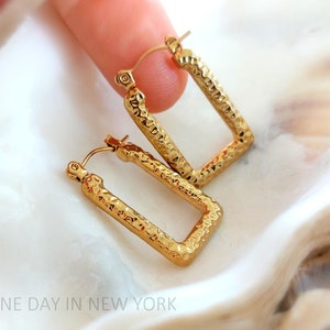 Eckige Creolen 14k Vergoldung: Chirurgenstahl, für Allergiker geeignet, 25mm x 16mm, kleine Creolen gold, 1 Paar