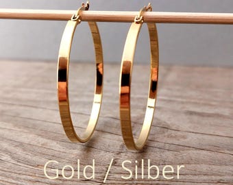 Gold/Silver Hoop Earrings: 20, 30 or 40 mm* Surgical Stainless Steel, 1 Pair