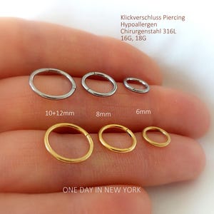 Piercing Clicker in Gold/Silber: 6mm, 8mm, 10mm, 12mm,  16G oder 18G, Ring, Conch, Lippenringe, Cartilage, Knorpel, Helix, Tragus* 1 Stück