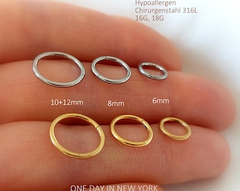 Piercing Clicker in Gold/Silber: 6mm, 8mm, 10mm, 12mm,  16G oder 18G, Ring, Conch, Lippenringe, Cartilage, Knorpel, Helix, Tragus* 1 Stück