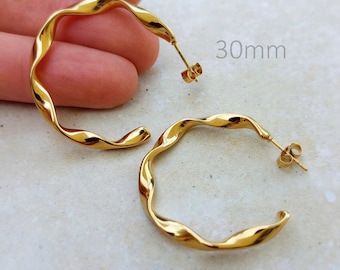 Aros trenzados de 25 mm y 30 mm, dorados, de acero quirúrgico 316L, hipoalergénicos, 1 par