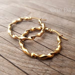 Hoop earrings, 30 mm, 40 mm, gold, silver, ideal for allergy sufferers, 1 pair, twist earrings, hoop