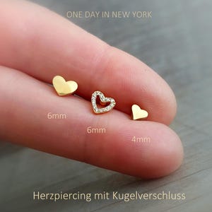 Mini Corazón en Oro: 4 mm o 6 mm* Piercing, Tragus, Hélix, Hipoalergénico, Pendientes de Cartílago, Piercing, Caracola, Cartílago, 1 pieza