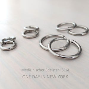 Clicker Hoops aus Chirurgenstahl, Creolen Silber, 8mm, 10mm, 12mm, 14mm, 16mm, 20mm,  wasserfest, nickelfrei, 1 Paar