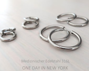 Aros clicker de acero quirúrgico, pendientes de aro de plata, 8 mm, 10 mm, 12 mm, 14 mm, 16 mm, 20 mm, resistentes al agua, sin níquel, 1 par