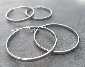 Pendientes de aro de plata de acero quirúrgico: en 20, 30 o 40 mm, 14K, hipoalergénicos, aptos para alérgicos, 1 par