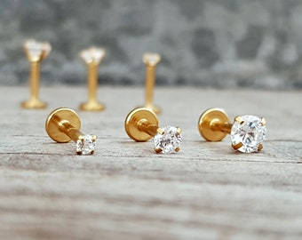 Gold, Silber, Piercing, Helix, Tragus, Piercings, Knorpel, 2mm, 3mm, 4mm, Cartilage, Lip Piercing, Piercing gold Ohr, 16G, 1 Stück