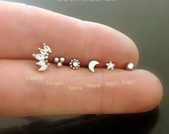 Piercing de plata: Hélix, Trago, Antitrago, Labret, Cartílago, Concha, Piercing de labio, Lóbulo, Piercing de nariz, 16 G, *1 pieza