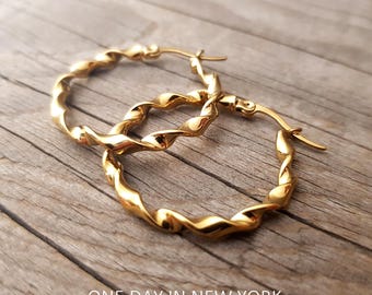Pendientes de aro de oro o plata de acero quirúrgico: 30 mm, 40 mm, ideales para personas alérgicas, pendientes de giro, pendientes de aro*1 par