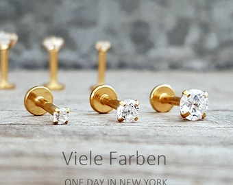 Piercing labret en oro, plata o negro: en 2 mm, 3 mm, 4 mm, grosor de la barra 16G, 1 pieza