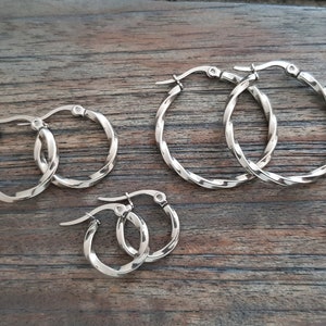 Hoop earrings, gold, silver, 15 mm, 20 mm, 30 mm, 40 mm, 50 mm, ideal for allergy sufferers, twist earrings, waterproof, 1 pair, image 3