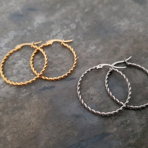 Titancreolen gedreht, 23mm, 50mm, Hypoallergen, für Allergiker hervorragend geeignet, Ohrringe, Gold, Silber, 1 Paar, Hoop Bild 6