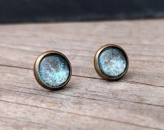 Vintage stud earrings, handmade cabochons, glass earrings, brass earrings