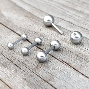 Silber, Gold, Kugel- Ohrstecker, Piercing, Helix, Tragus, Cartilage, Hypoallergen, 1 Stück, Schlafgeeignet