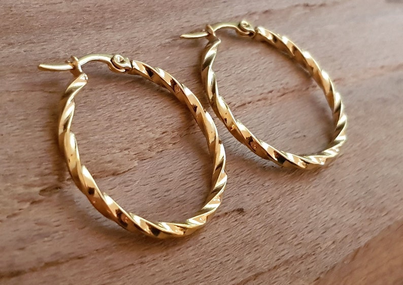 Hoop earrings, gold, silver, 15 mm, 20 mm, 30 mm, 40 mm, 50 mm, ideal for allergy sufferers, twist earrings, waterproof, 1 pair, image 1