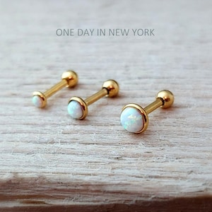 Opal Piercing in Gold/Silber, als Helix, Tragus, Conch, Ohrstecker aus Chirurgenstahl 316L, 1 Stück