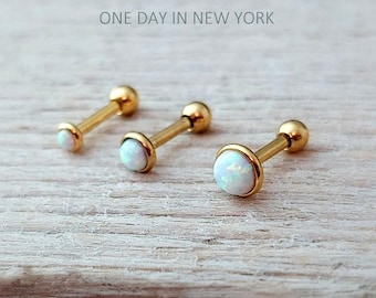 Opal piercing in gold/silver, for helix, tragus, conch, stud earrings made of 316L surgical steel, 1 piece