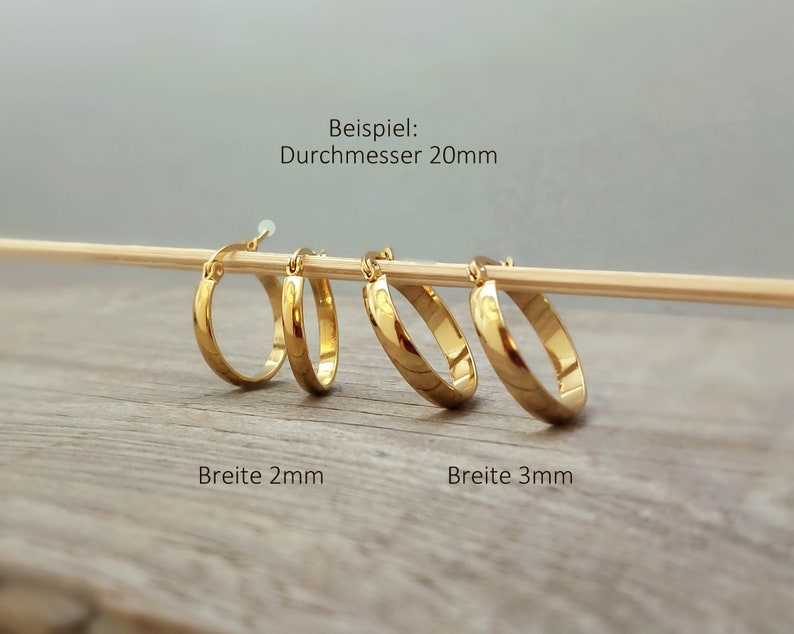 15, 20, 30, or 40 mm hoop earrings abrasion-resistant IP gold plating, hypoallergenic, gold earrings, suitable for allergy sufferers, waterproof, 1 pair image 3