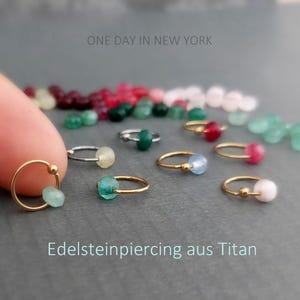 Titan Piercing Ring: 8mm, 10mm in Gold oder Silber, mit deinem Edelstein* Helix, Conch, Nasenring, 20G, 1 Sück