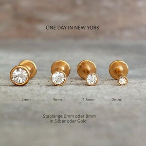 Pendientes planos en oro, plata y negro. *Labret, hélix, tragus, piercing: 2 mm, 3 mm, 4 mm, piercing de labio, piercing de nariz, lóbulo, 16 G imagen 2