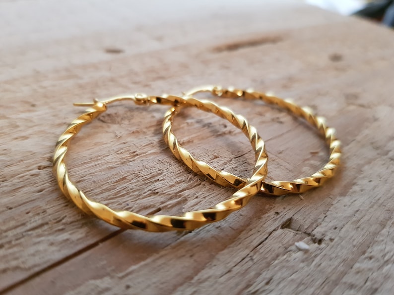 Hoop earrings, gold, silver, 15 mm, 20 mm, 30 mm, 40 mm, 50 mm, ideal for allergy sufferers, twist earrings, waterproof, 1 pair, image 7