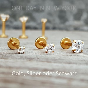 Gold, Silber, Schwarz, Piercing, Helix, Tragus, Piercings, Medusa, Knorpel, 2mm, 3mm, 4mm,  Nasenpiercing, Nostril, 16 G, 1 Stück
