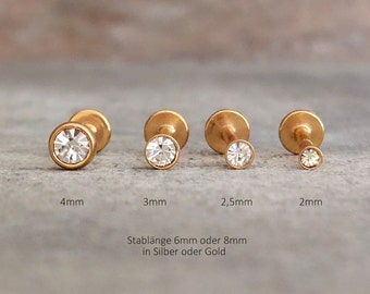 Gold Silver Labret Helix Tragus Piercing 2mm 3mm 4mm Surgical Stainless Steel Lip Piercing Mini Stud 16G 1pc