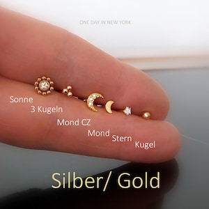 Silber/ Gold Piercing aus Chirurgenstahl: Helix, Tragus, Labret, Cartilage, Conch, Lip Piercing, Lobe, Nasenpiercing , 1 Stück