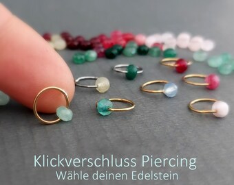 Anillo de piercing Clicker de titanio/piedra preciosa: 8 mm, 10 mm en oro/plata, hélix, concha, aro de nariz, 20G, 1 pieza