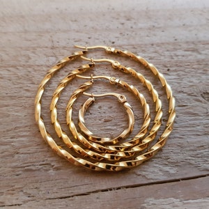 Hoop earrings, gold, silver, 15 mm, 20 mm, 30 mm, 40 mm, 50 mm, ideal for allergy sufferers, twist earrings, waterproof, 1 pair, image 8