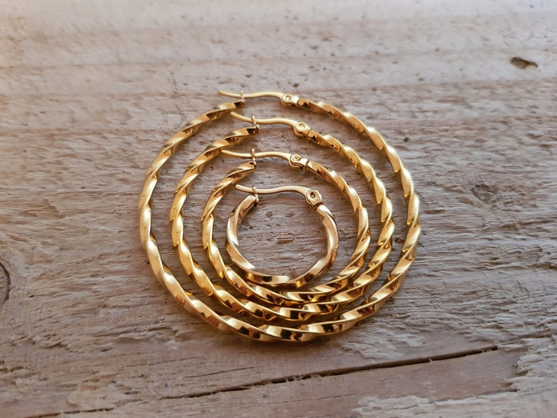 Hoop earrings, gold, silver, 15 mm, 20 mm, 30 mm, 40 mm, 50 mm, ideal for allergy sufferers, twist earrings, waterproof, 1 pair, image 8