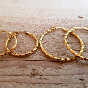 Hoop earrings, gold, silver, 15 mm, 20 mm, 30 mm, 40 mm, 50 mm, ideal for allergy sufferers, twist earrings, waterproof, 1 pair, image 4