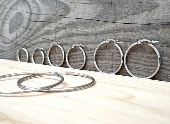 Hypoallergenic Oval Hoop Earrings – Surgical Stainless Steel, 40mm Silver Hoops For Women