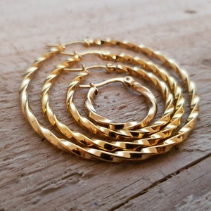 Hoop earrings, gold, silver, 15 mm, 20 mm, 30 mm, 40 mm, 50 mm, ideal for allergy sufferers, twist earrings, waterproof, 1 pair, image 2