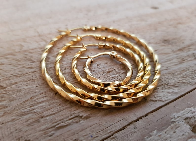 Hoop earrings, gold, silver, 15 mm, 20 mm, 30 mm, 40 mm, 50 mm, ideal for allergy sufferers, twist earrings, waterproof, 1 pair, image 2